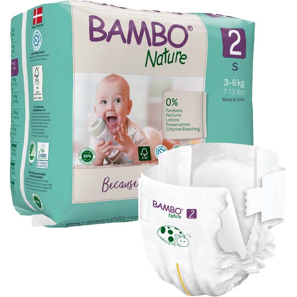 Bambo Nature Eco Diapers Size 2 (3–6 kg) – 30 copë