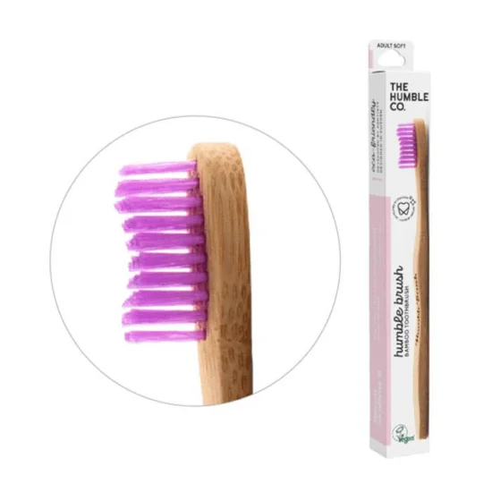 THE HUMBLE CO. HUMBLE BRUSH ADULT MEDIUM PURPLE – furçë dhëmbësh bambuje për të rritur, peri mesatare