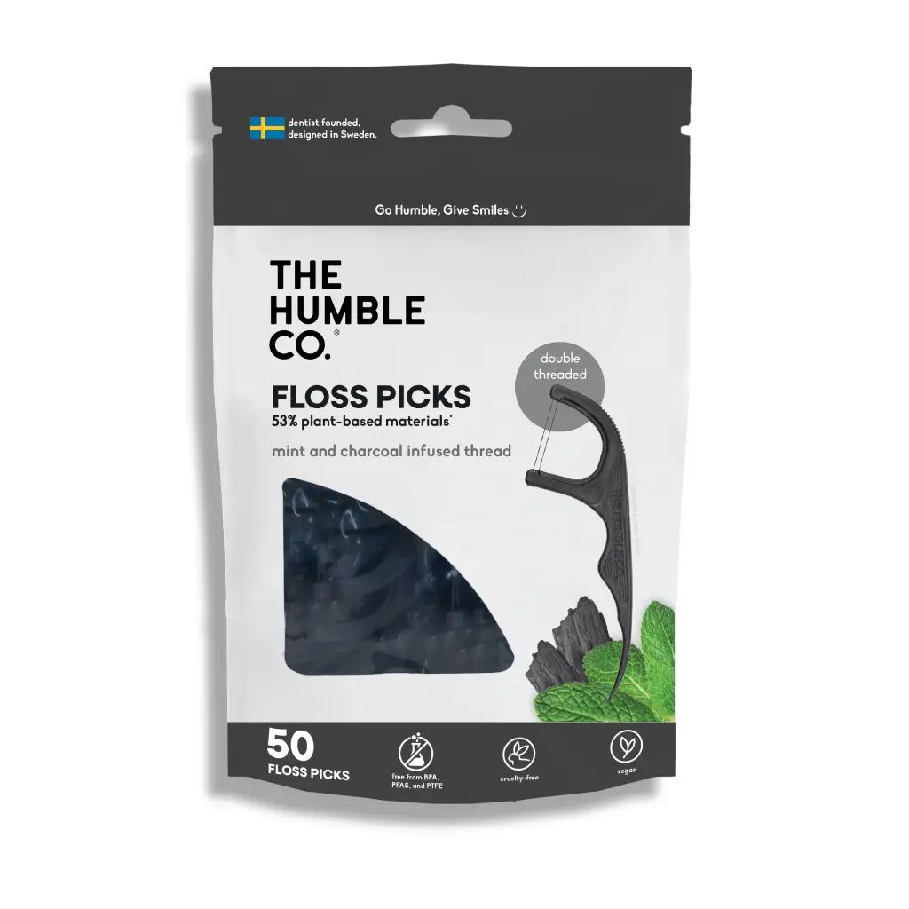 The Humble Co. Dental Floss Charcoal Picks, 50pcs